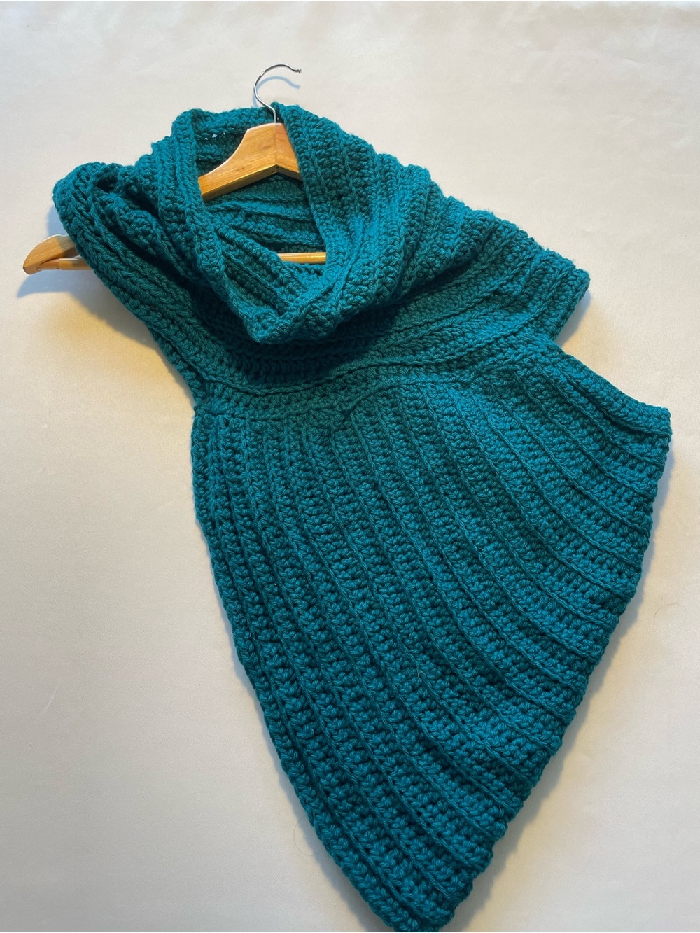 🔥 Teal Chunky Knit Asymmetrical Cowl Neck Poncho Top